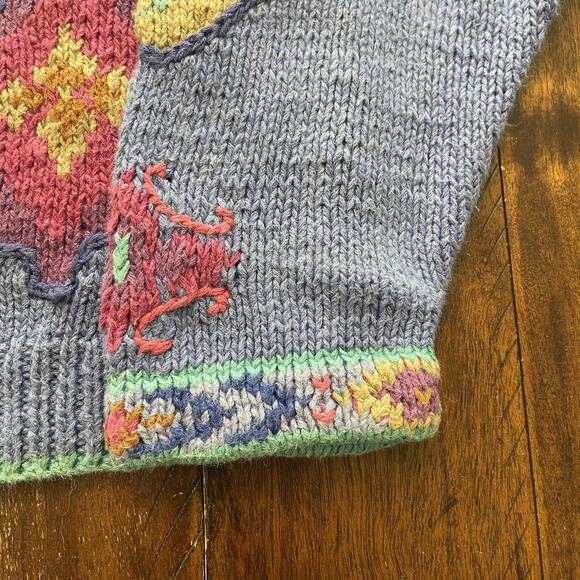 L.L.Bean Sweater Womens Medium Purple Ramie Intarsia Floral Geometric Pullover - Picture 6 of 13